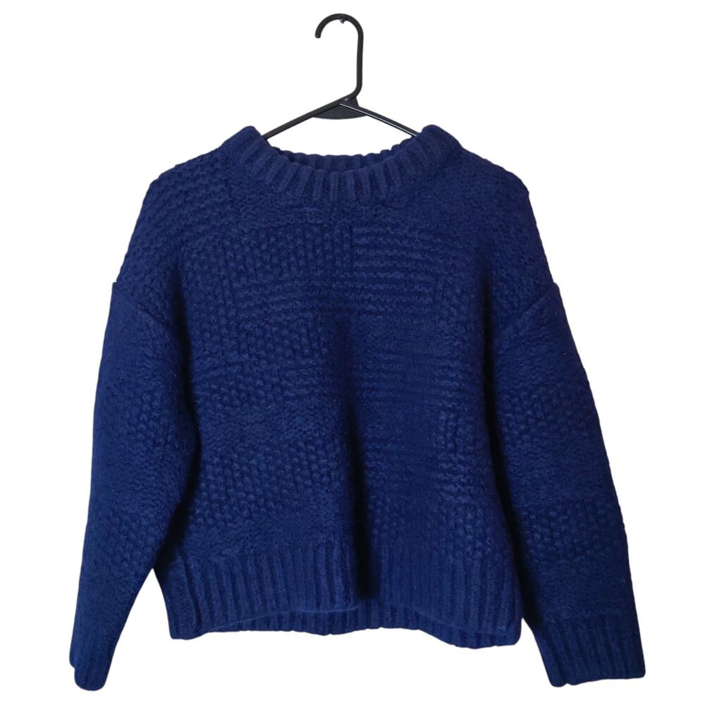 Micaela Greg Ply Alpaca Chunky Cable Knit Fisherman Sweater Navy Blue Small
